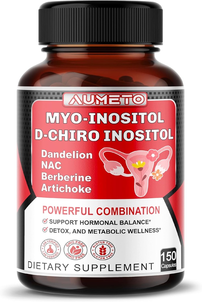 Myo- Inositol + D-Chiro Inositol - 150 Kapsul - dengan Flolate, NAC, Berberine, CoQ10, dan Detox Blend - Dukung Keseimbangan Hormonal & Metabolic Wellness - Non-GMO, Gluten- Free