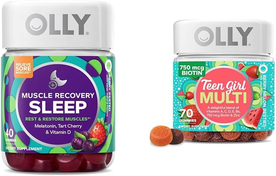 OLLY Muscle Recovery Slaap Gummies 40 Graaf en tienermeisje Multi Gummy, Vitaminen, 70 Tellen