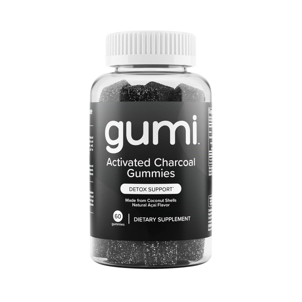 Gumi Nutrition Coconut Activated Charcoal Gummies - Charcoal Supplements for Detox, Oral Health & Gut Health - 200mg Gummy Vitamin - Gluten Free, Vegan & Non GMO - Natural Açaí Flavor (60 Count)