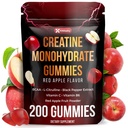 200 Creatine Monhydrate Gummies. W/ Vitamin C & B6, Black Pepper, Red Apple | Vegan, Non-GMO, Sugar-Free,