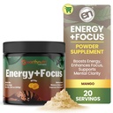 EarthNutri Energy + Focus Powder Supplement - Energy Boost & Memory Supplements - with PeakO2, AlphaSize, Cognizin, PurCaf, Theacrine, Acetyl L-Carnitine L-Tyrosine – Mango Flavor - 20 Servings (171g)