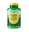 Spring Valley L-Lysine Dietary Supplement Tablets for Tissue Health, 1000 mg, 100 Tablets per Bottle.