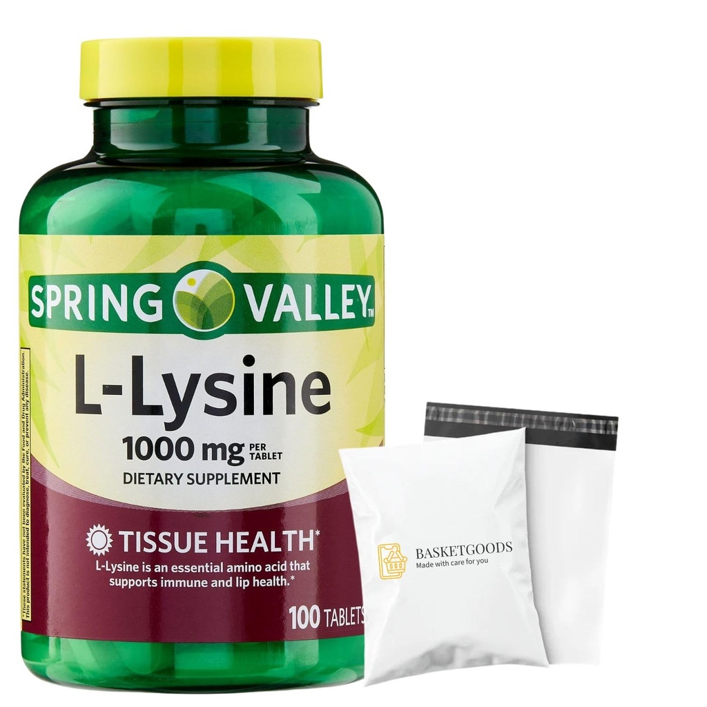 Spring Valley L-Lysine 1000mg 100 Tablets, llysine Supplement for Immune Support Set with Basket Goods Store