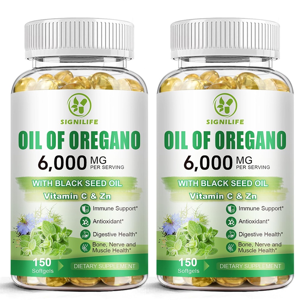 Oil of Oregano with Black Seed Oil, 6000mg Oregano Oil Capsules for Immune Support with High Carvacrol & Thymoquinone, Antioxidant, Non-GMO, Gluten Free, 300 Softgels