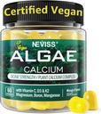 Calci Grickes per a Dones + Magneisum Vitamina D3 K2, C, Zinc, Boron, Ispe Algae (3r Partit Tested) per a La força Buna, Nerve, Calci Abs, Sugar Calci suplementari, Vegan, 60 comptar