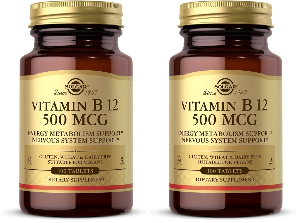 Solgar Vitamin B12 500 mcg - 100 Tablets - Vegan, Gluten Free, Dairy Free, Kosher - 100 Servings (Pack of 2)