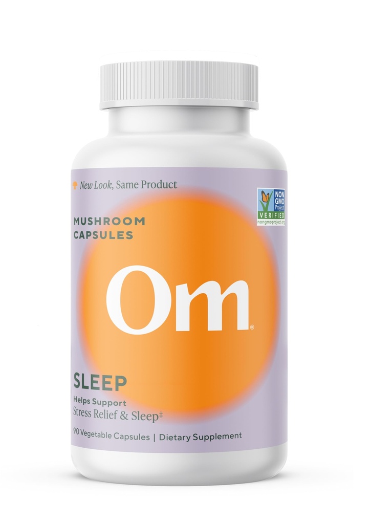 OM MUSHROOM SUPERFOOD Sleep Mushroom Capsules Superfood Supplement, 90 Count, 30 Days, Reishi, GABA, L-Theanine, Melatonin for Rest & Sleep Quality Superfood Supplement