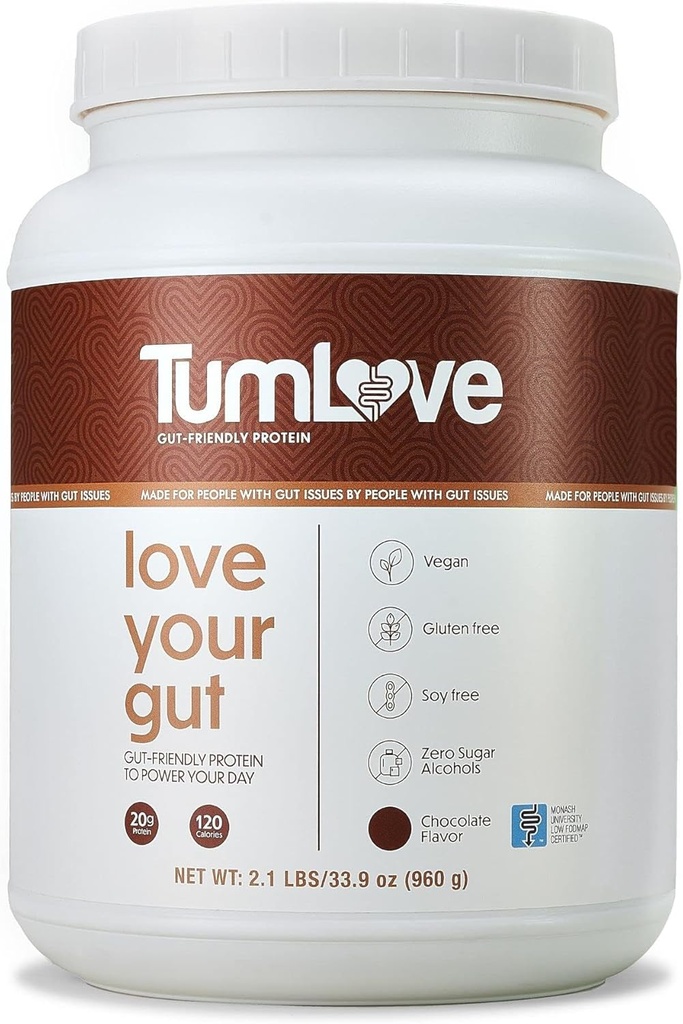 TumLove Vegan Protein Powder - Certificato basso FODMAP, senza glutine, senza latticini, senza soia, 100% Gut-Friendly & Non-Bloating, cioccolato (25 Serve)