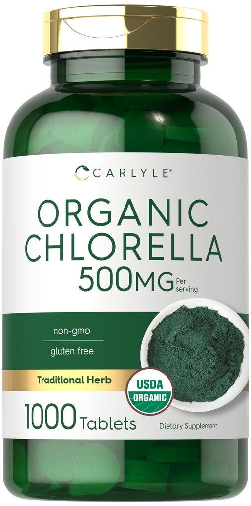 Carlyle Chlorella Tablets Organic 500 mg | 1000 Count | Vegetarian, Non-GMO, and Gluten Free Supplement