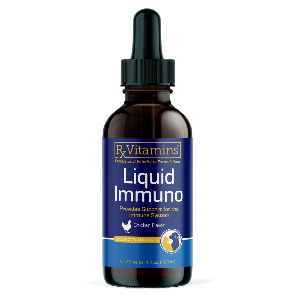 Rx Vitamins Liquid Immuno - with L-Lysine for Cats and Dog Health - Reishi Mushroom Supplement for Dogs & Cat Immune Support - Vitamins for Dogs and Dog Eye Supplements with Lutein - Chicken (4oz)