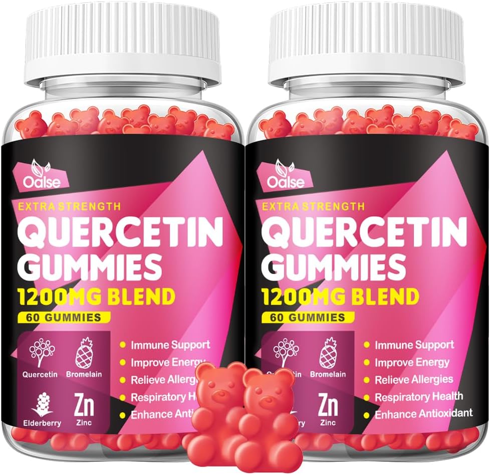 Quercetin Gummies - Quercetin with Vitamin C and Zinc + Bromelain + Elderberry + Vitamin D3-1200mg Quercetin supplements for Kids and Adults Immunity " Allergy Support (2 Pack)