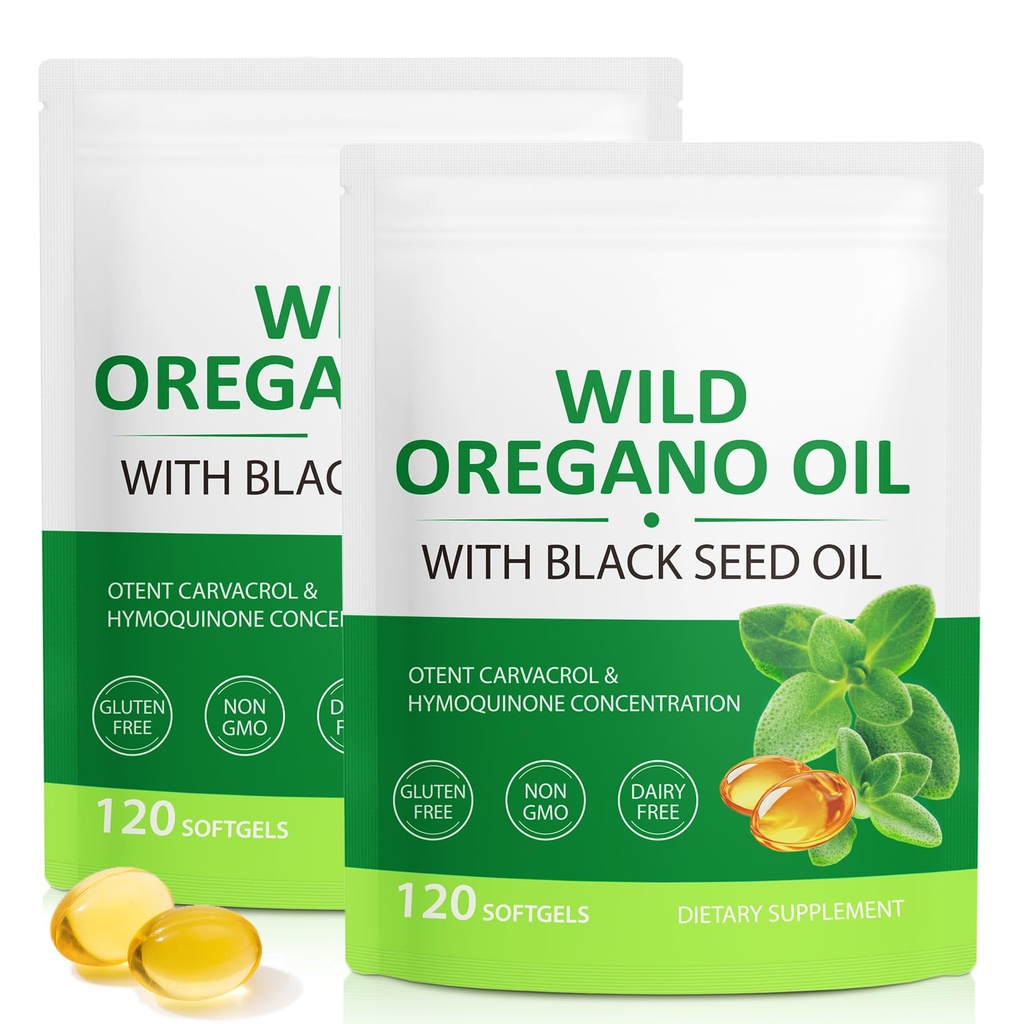 6000mg Oil of Oregano with Black Seed Oil, 2Pack Oregano Oil Capsules Organic with 165mg Carvacrol – Natural, Non-GMO, Gluten-Free Oregano Supplement – 240 Capsules