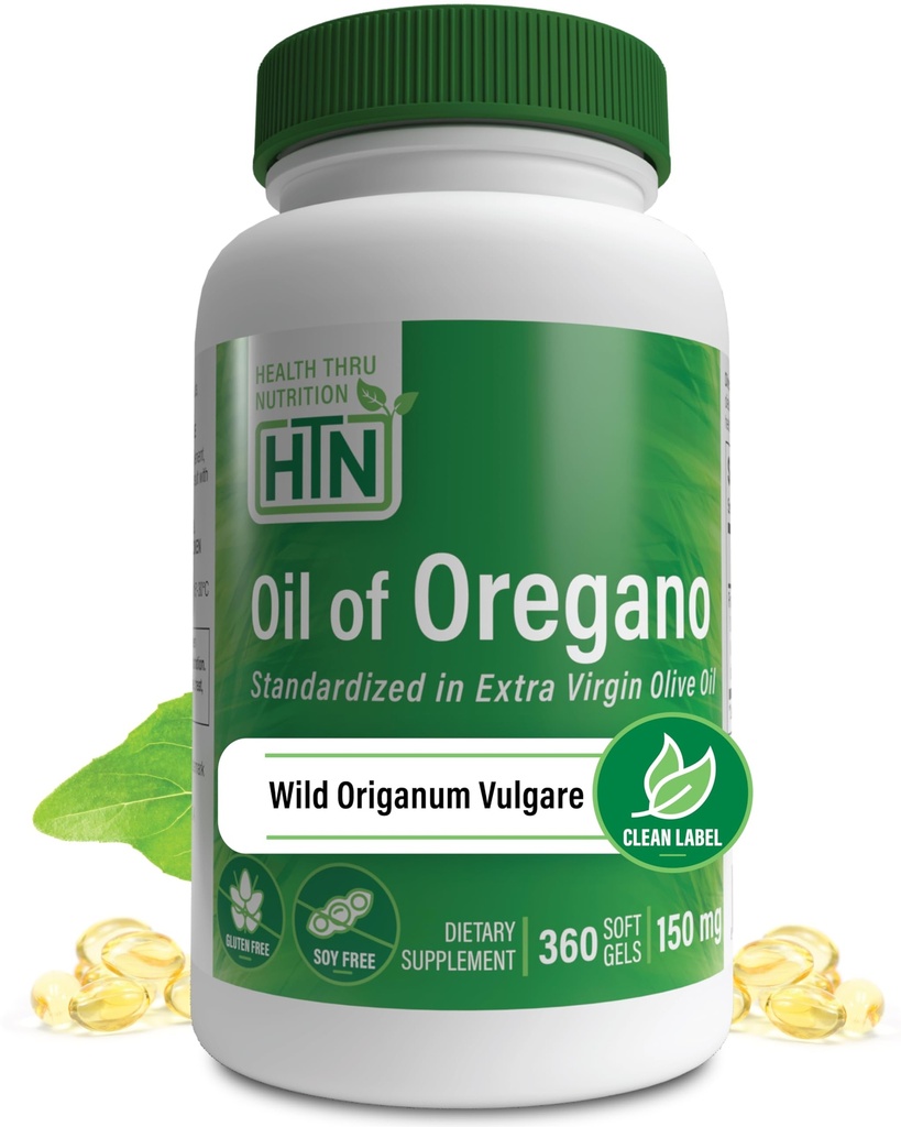 Health Thru Nutrition Oil of Oregano Supplement | Wild Harvested European Origanum Vulgare | Immune, Digestive, & Antioxidant Support | 360 Mini Softgels | Non-GMO, Gluten Free