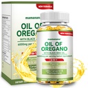 Oil of Oregano Capsules Organic 6000mg, 6 in 1 Oil of Oregano with Black Seed Oil, Omega 3 (EPA & DHA) Vitamin D + E Supplement, Digestive Health Seasonal Immune Support -Non GMO -120 Count