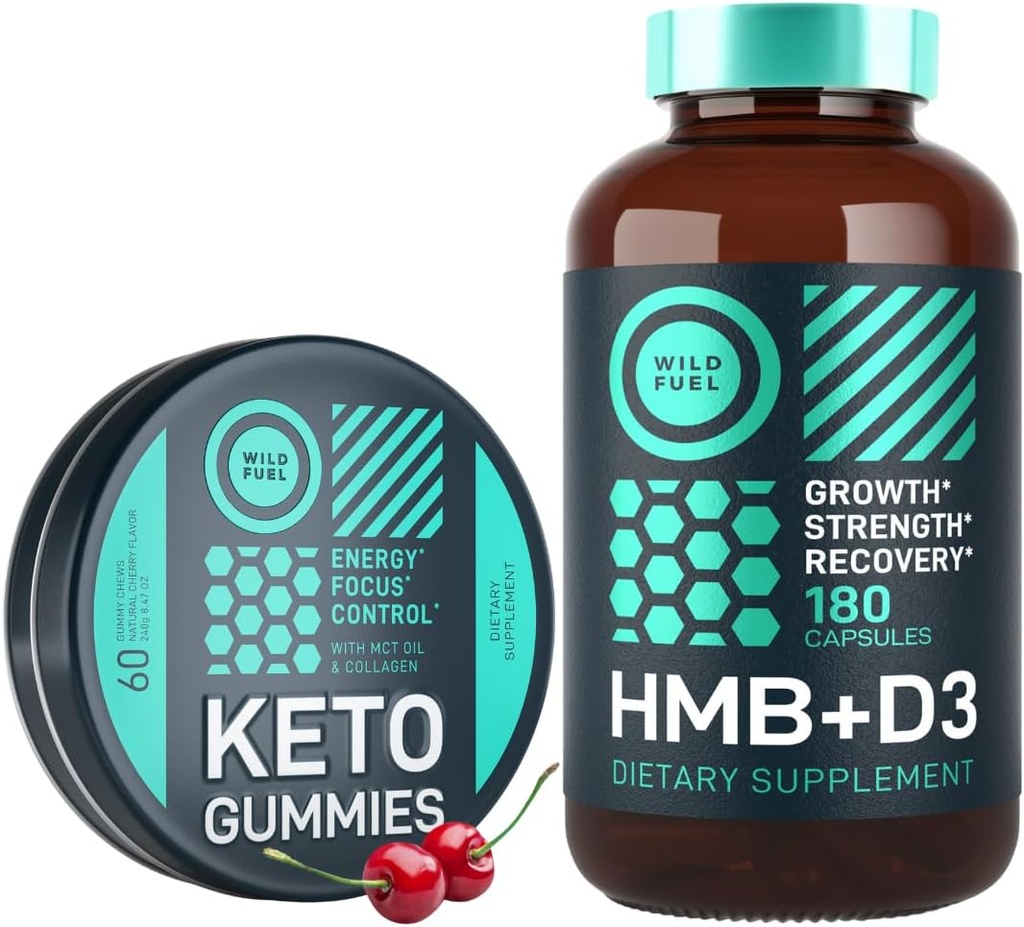 WILD FUEL HMB con vitamina D3 e Keto MCT olio gommie energia chews potere e recupero Bundle