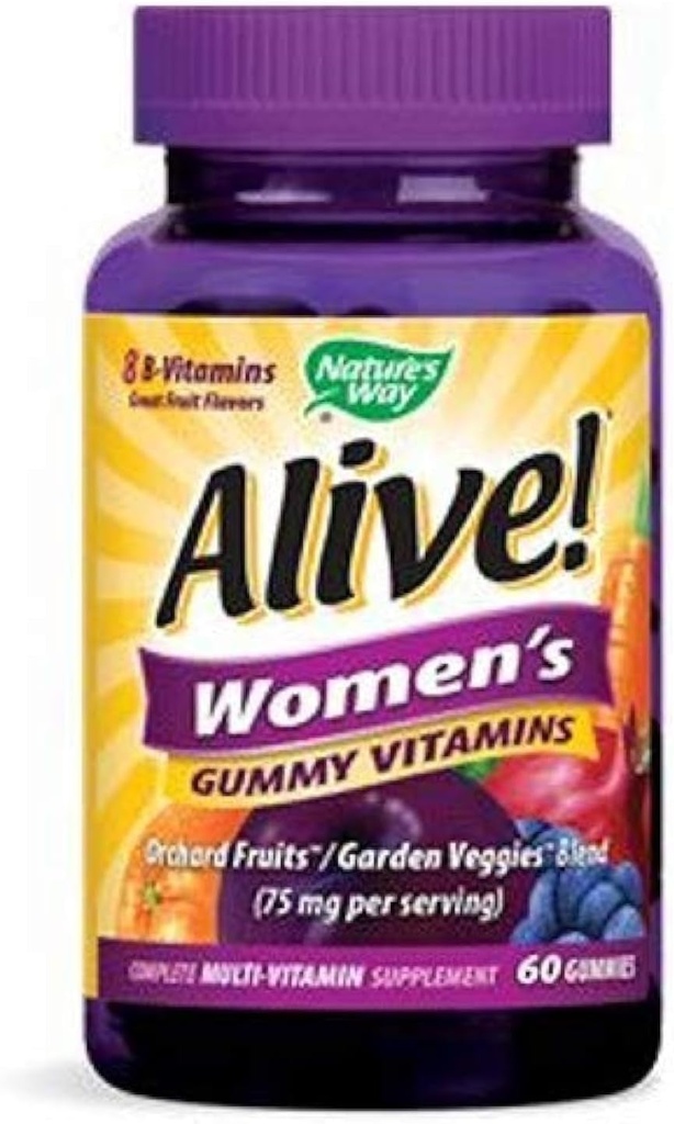 Müasir yolu Alive! Qadın Gummy Multivitamin, 16 Vitamins & Minerals, Enerji Metabolizm*, Saç Skin & Nails*, Vegetarian, Qarışıq Berry Flavored, 60 Gummies (Paket May Vary)