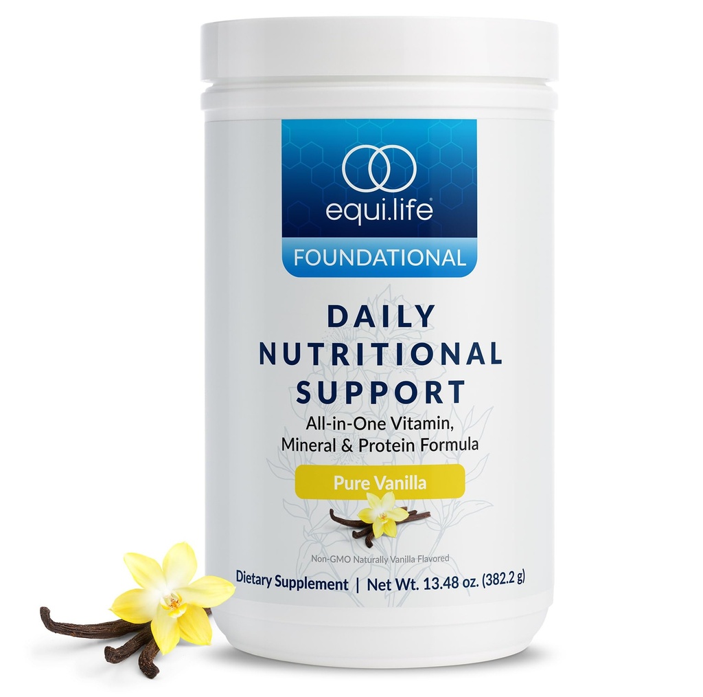 Equilife Daily Nutritional Support, All-in-One Multivitamin Powder, 15G Plant Protein, Supports Wellness Including Energy, Digestion, & Detoxification, Pure Vanilla Flavor, 14 Serving Bottle