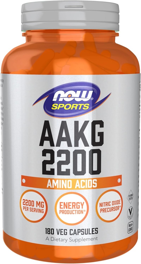 NOW Sports AAKG 2200, Arginine, energiatootmine, 180 Veg kapslit
