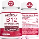 B12 Vitaminas 10.000 mcg, sublingual de vitamina B12 metilada - Impulso de enerxía, foco, metabolismo e soporte para a saúde do cerebro, soporte do sistema inmunitario, disolvente rápido, Flavor de fresa natural, 180 servizos