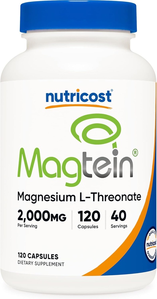 Nutricost Magnija L-treonāts Kā Magtein 2000mg, 120 Kapsulas - ne-GMO, bez lipekļa, veģetārie Draudzīgi