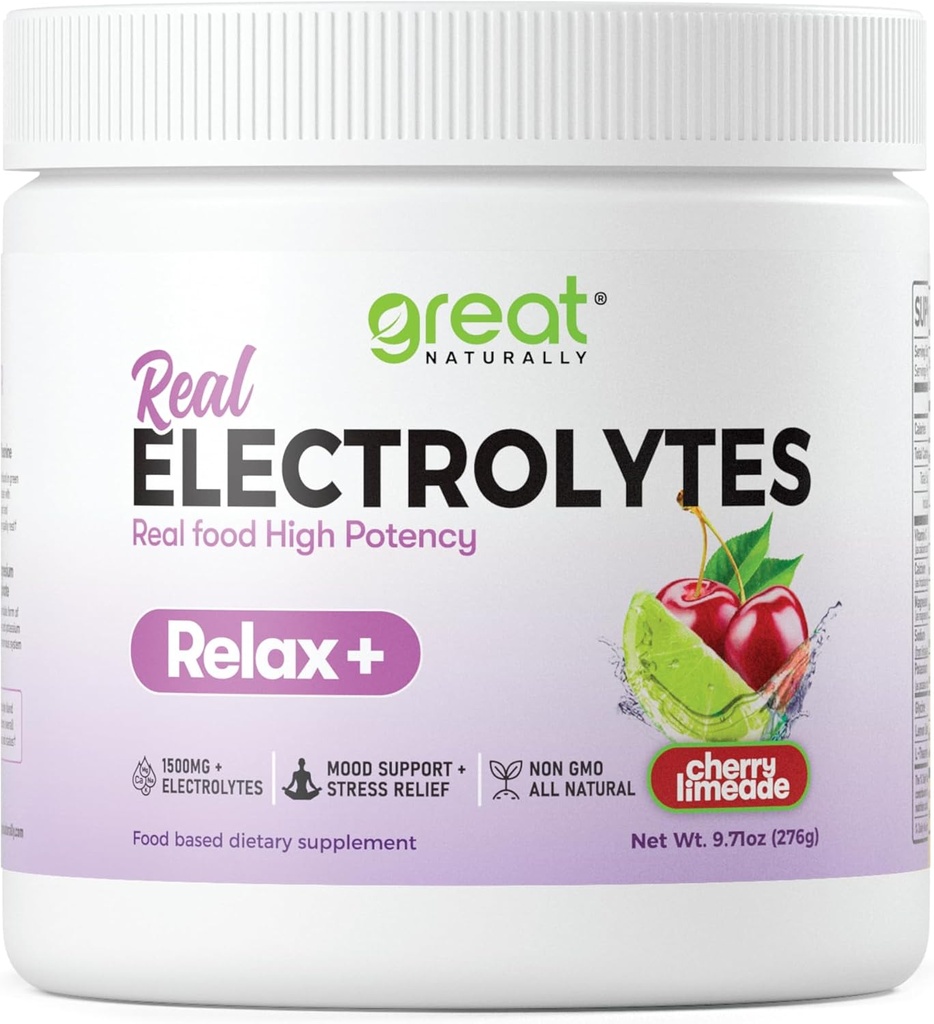 Relax + Cherry Limeade Calming Electrolyte Supplement: hidratálás és hangulattámogatás relaxációhoz, stressz enyhítés, adrenalin és kortizol támogatás - Glicin, L- Theanine, Lemon Balm - USA Made