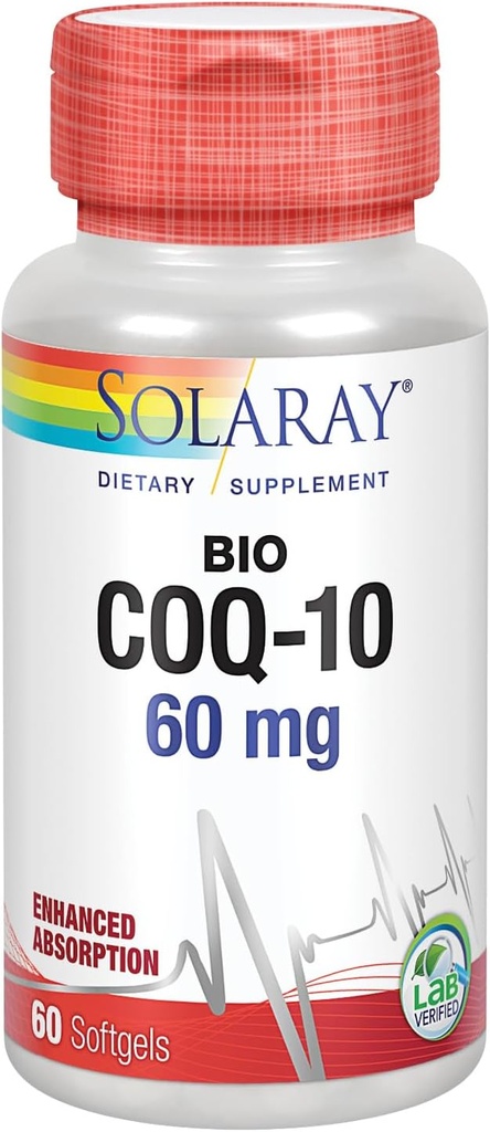 SOLAY Bio CoQ-10 60 mg Verbeterde absorptie Vitaminen A & E Gezonde Hart- en Cellulaire Energie Ondersteuning 60 Softgels