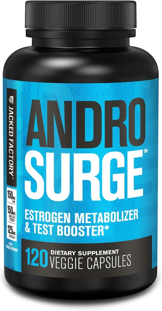 Jacked Factory Androsurge Estrogeenisalpaaja miehille - Natural Testosteroni Booster miesten & Estrogeeni Metabolizer kanssa Tongkat Ali, DIM, Long Jack & More - Test Booster & Muscle Builder - 120 Count