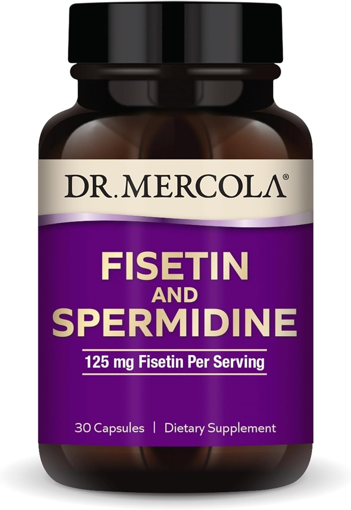 Dr. Mercola Fisetin og Spermidin, 30 kapsler 125 mg Fisetin, Ikke-GMO, Glutenfri, Soja Gratis