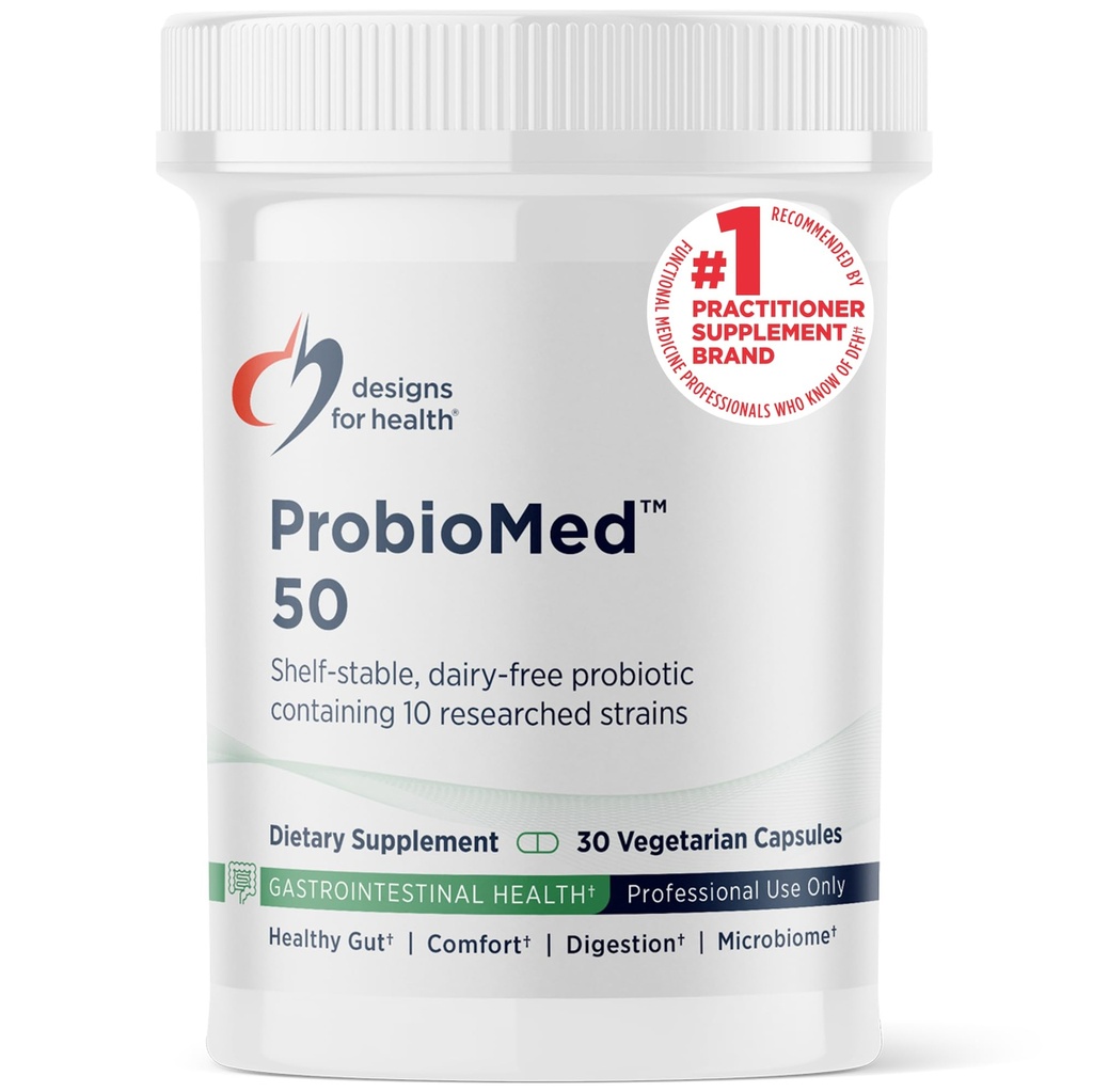 Designs for Health ProbioMed 50 - Probiotics for Digestive Health - 10 Strains with Lactobacillus acidophilus Probiotic + Lactobacillus rhamnosus - Gut Health + Immune Support Supplement (30 Caps)