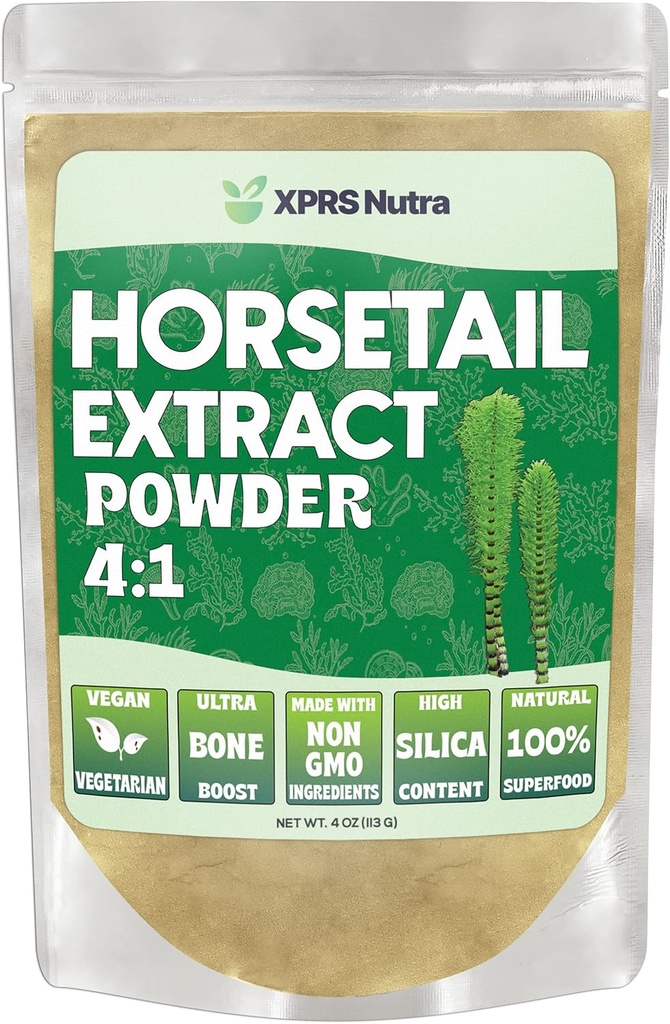 XPRS Nutra Horsetail Extract Powder for Hair, Nails, and Bones - High Potency Horsetail Root Powder - High Silica Content for Maximum Results - Vegan Friendly Horstail Extract (4 oz)