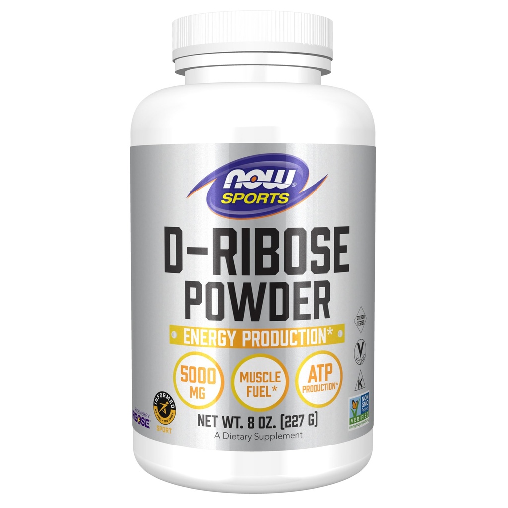 NOW Foods Sports Nutrition, D-Ribose Powder 5,000 mg, Certified Non-GMO, Energy Production*, 8-Ounce