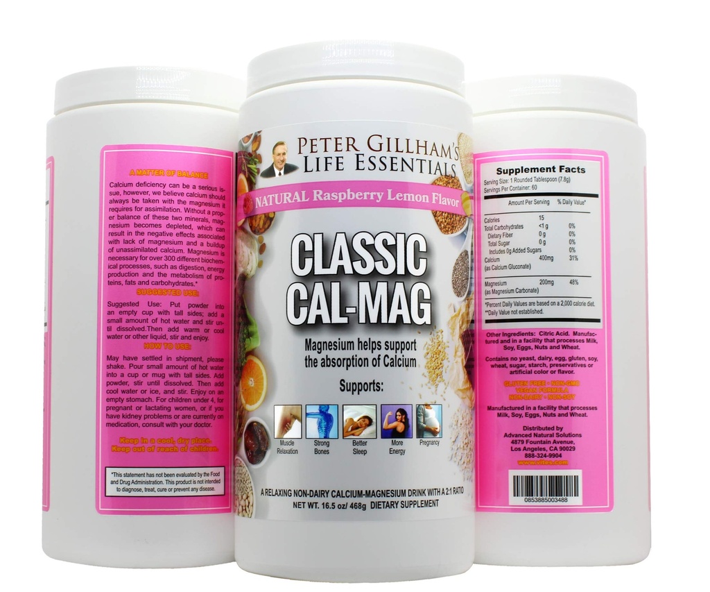 Classic Cal-Mag Powder Raspberry Lemon, Original 2:1 Formula, 16.5oz(60 Servings) Sleep &Stress Aid, for Muscle Relaxation, Leg Cramps, Bones & Teeth. Made in The USA