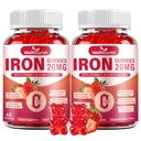 2 Pack Iron Supplement Gummies for Women & Kids, 20mg Gentle Iron with Vitamin C, Sugar Free Strawberry Blood Builder, Non-Constipating, B12 Folate Zinc, No Metallic Taste, 120 Count