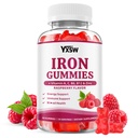 Iron Gummies for Women & Men, Vegan Iron Supplement Gummies with Vitamin C, A, B-Complex, Folate, Zinc- for Immune Health & Energy Support, Raspberry Flavor, 60 Count