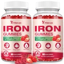 2 Pack Vegan Iron Gummies, Iron Supplement for Women & Men, with Vitamin C, A, B-Complex, Folate, Zinc, and Biotin, Strawberry Flavor, 120 Count
