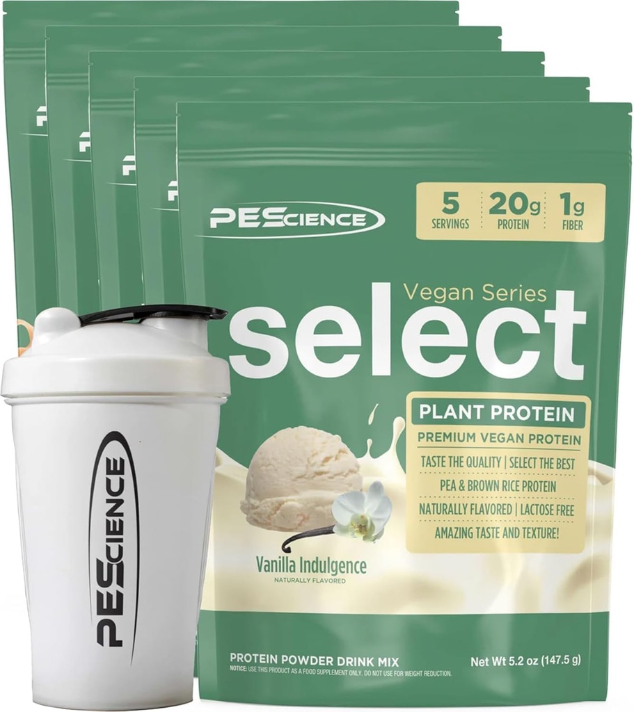 PEScience Select Vegan Protein Powder, Plant Based Protein Powder, Amazing Taste, Smooth Texture, Pea and Brown Rice Blend, Dairy Free, Lactose Free, Gluten Free – 5 Flavor Variety Pack, 25 Servings