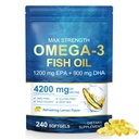 Omega 3 Fish Oil 4200mg per Serving (3 Softgels) - 2290mg Total Omega 3 (1200mg EPA & 900mg DHA) - 240 Softgels, 80-Day Supply - Wild Caught Burpless Lemon Flavor Dietary Supplement