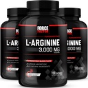 Force Factor L-Arginine, Nitric Oxide Supplement with BioPerine to Help Build Muscle & Support Stronger Blood Flow, Circulation, Nutrient Delivery, & Pumps, L-Arginine 3000mg, 450 Capsules (Pack of 3)