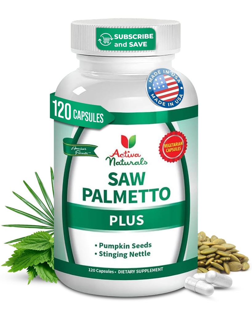 Activa Naturals Saw Palmetto for Men, Prostate Health Supplements, 120 Pcs | Saw palmetto w/ Pumpkin Seed & Stinging Nettle, Prostate Health Supplements for Men, Bladder Control Supplements, Plant-Based
