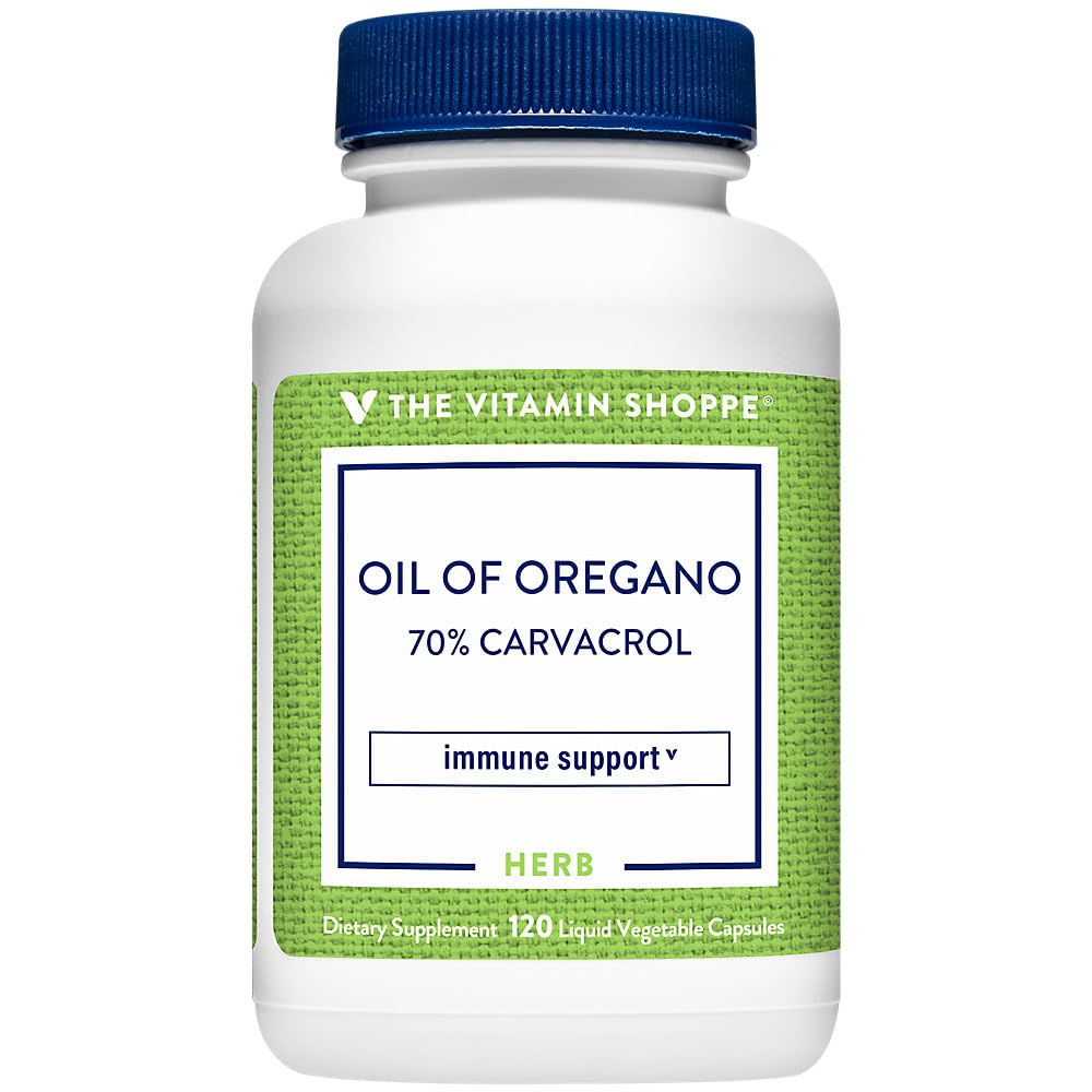 The Vitamin Shoppe Oil of Oregano 45mg - Immune System Support | 70% Carvacrol Super Strength | 120 Veggie Caps | Wild Mediterranean