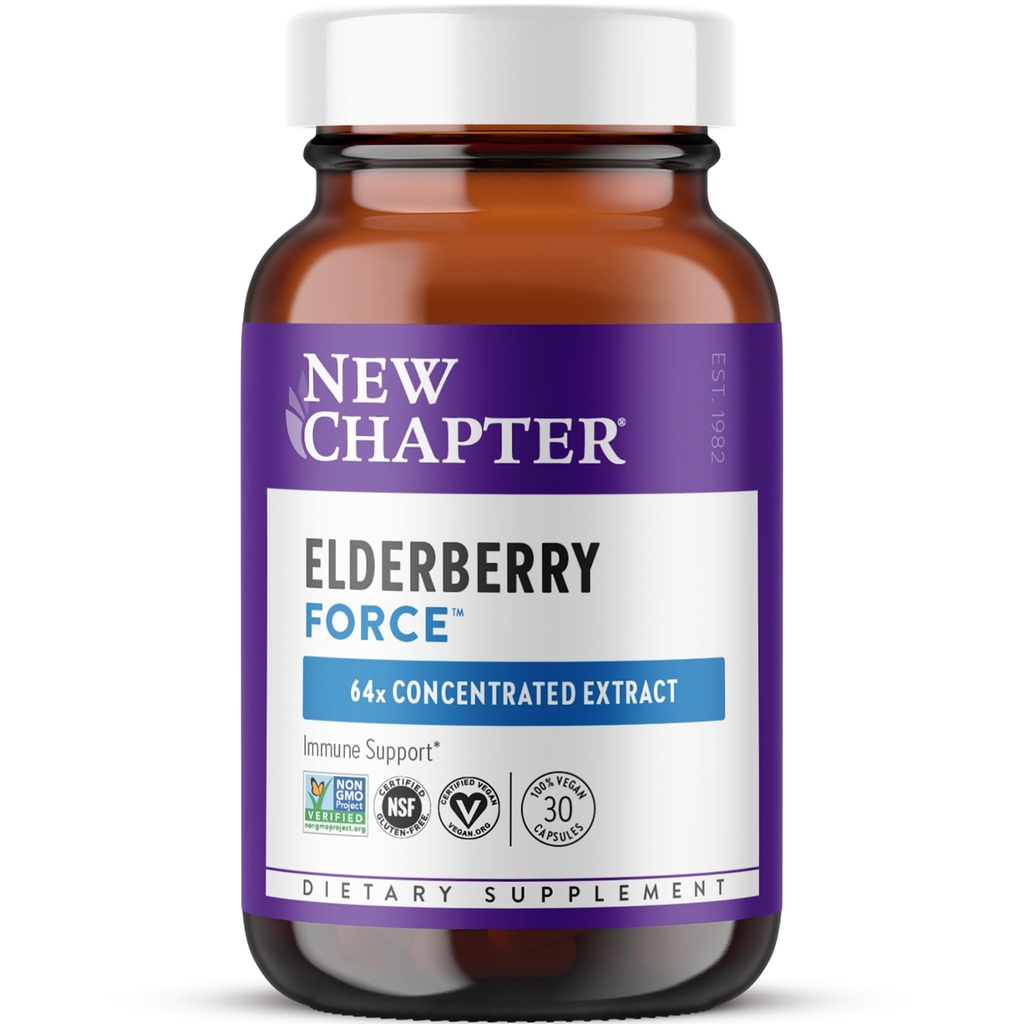 New Chapter Vegan Elderberry Capsules with 64x Concentrated Black Elderberry + Black Currant for Comprehensive Immune Support, Non-GMO Project Verified, Gluten Free, Certified Vegan, 30 Count