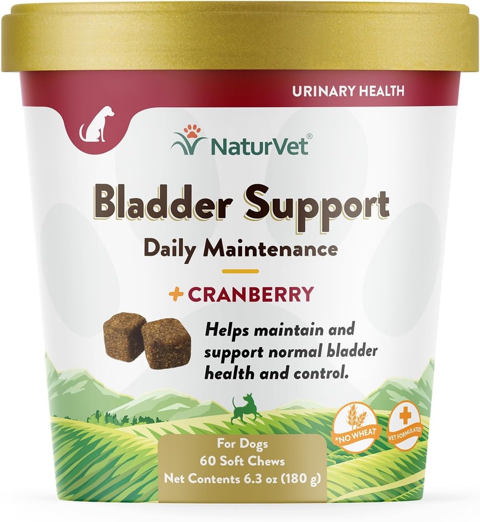 NaturVet Bladder Support Plus Cranberry for hunder, 60 ct Mykt Chews, laget i USA med global kilde ingredienser