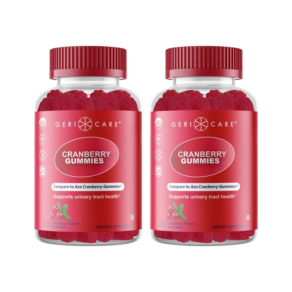 GeriCare Cranberry Gummies, Compare to AZO Naturally Sourced Cranberry Extract for UTI & Bladder Health, Antioxidant Support, Non-GMO, Gluten-Free, Vegan, Gelatin-Free, 60 Count (2 Pack)