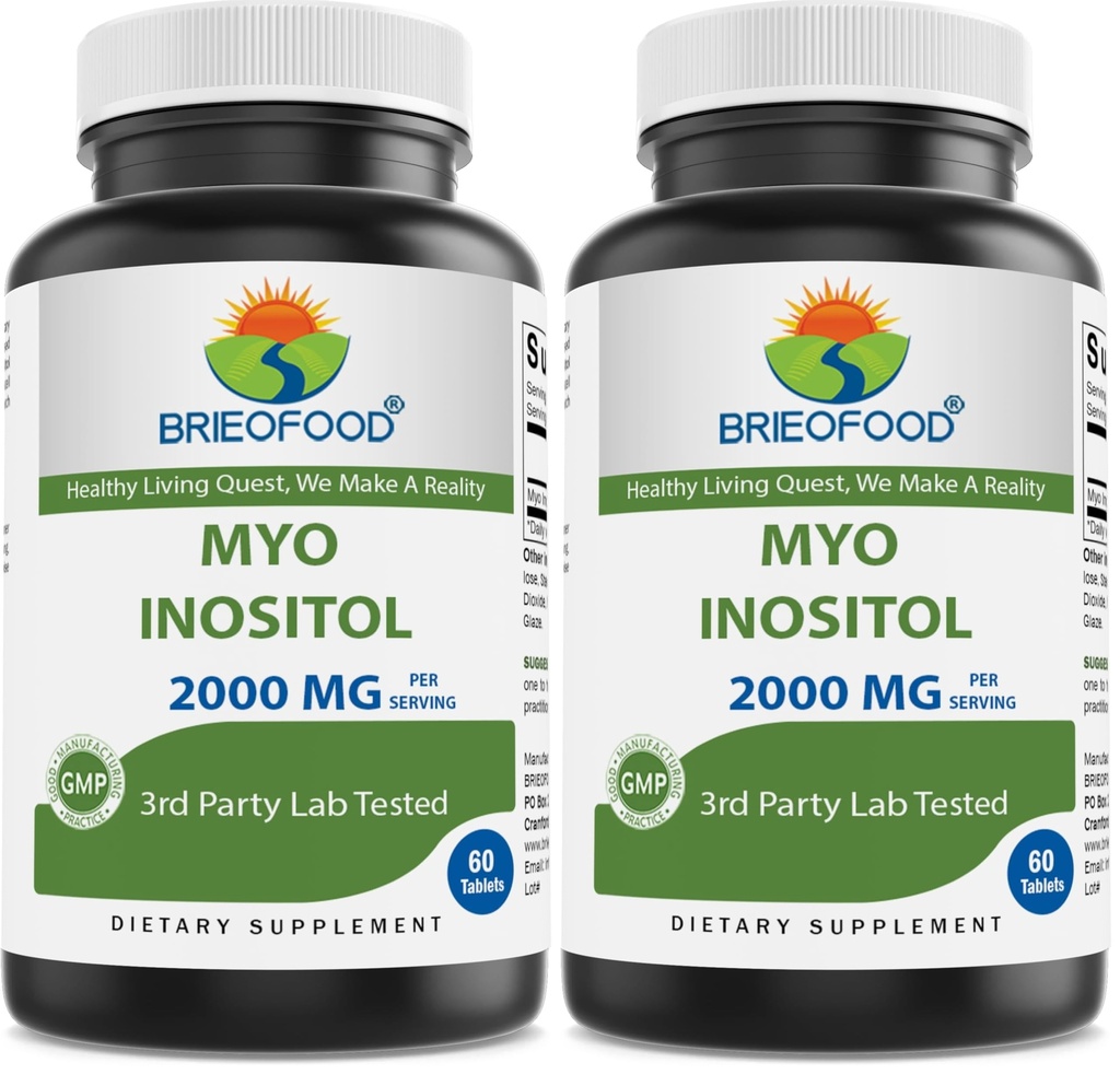 Brieofood Myo Inositol 2000 mg per Serving - 60 Tablets - 3rd Party Lab Tested (Pack of 2)