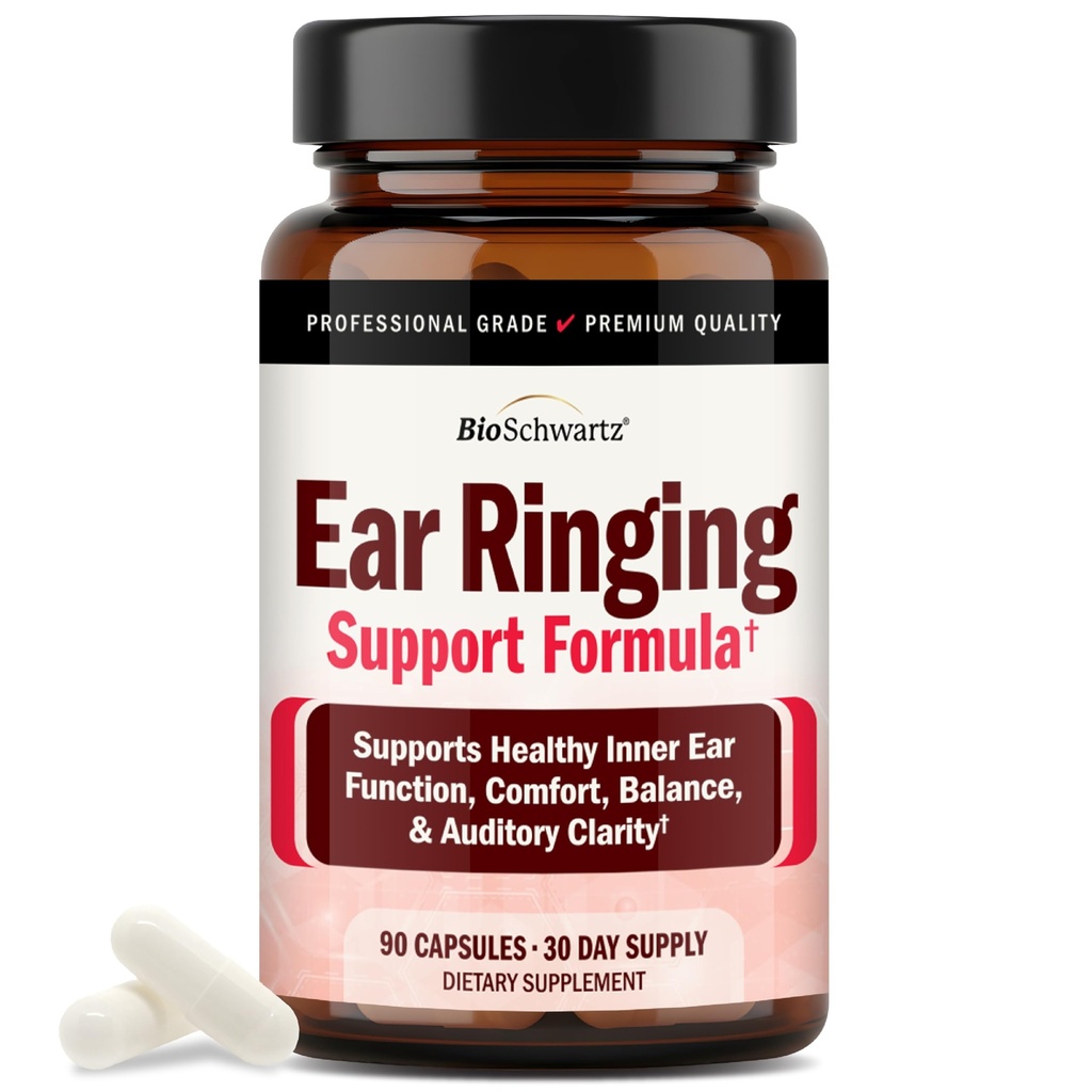 BioSchwartz Ear Ringing Support Supplement - Vitamins C, D, B1 & Lemon Bioflavonoid Complex for Ringing Ears Support - Made in the USA with Globally Sourced Ingredients, 30-Day Supply, 90 Capsules