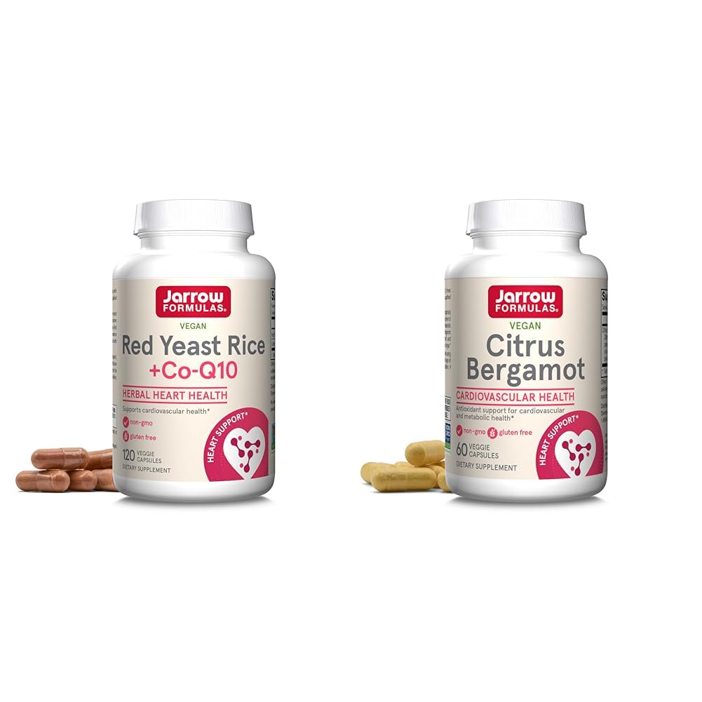 Jarrow Formulas Red Yeast Rice 1200 mg & Co-Q10 100 mg Per Serving-120 Veggie Caps-60 Servings & Heart Health-Vegan & Citrus Bergamot 500 mg-60 Servings (Veggie Caps)