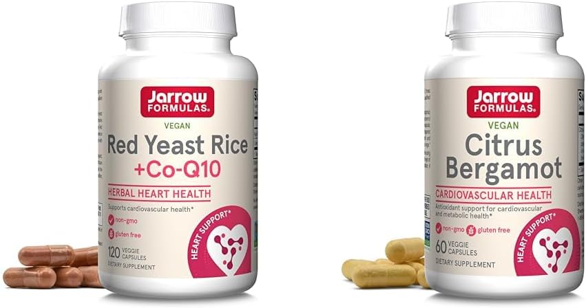 Jarrow Formules Red Kvasnica Ryža 1200 mg & Co-Q10 100 mg Per Serving-120 Veggie Caps-60 Servivings & Heart Health-Vegan & Citrus Bergamot 500 mg-60 Servings (Veggie Caps)