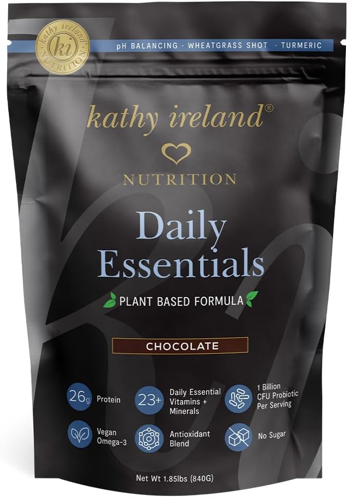 Kathy Irlanda Nutrición Esenciales diarios Polvo de proteína de base vegetal para mujeres, 26g Proteína vegana, sustitución de comida magra - Chocolate