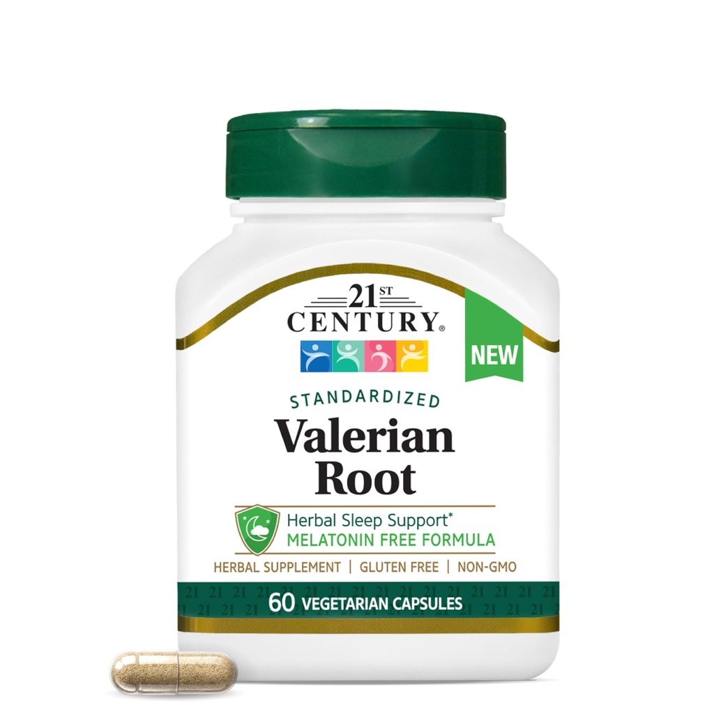 21st Century Valerian Root Extract 200mg, Melatonin-Free Sleep, 60 Veg Caps | Standardized valerian extract, 200 mg per 1 veg capsule. Melatonin free, non-habit forming. Vegan, non-GMO, gluten free