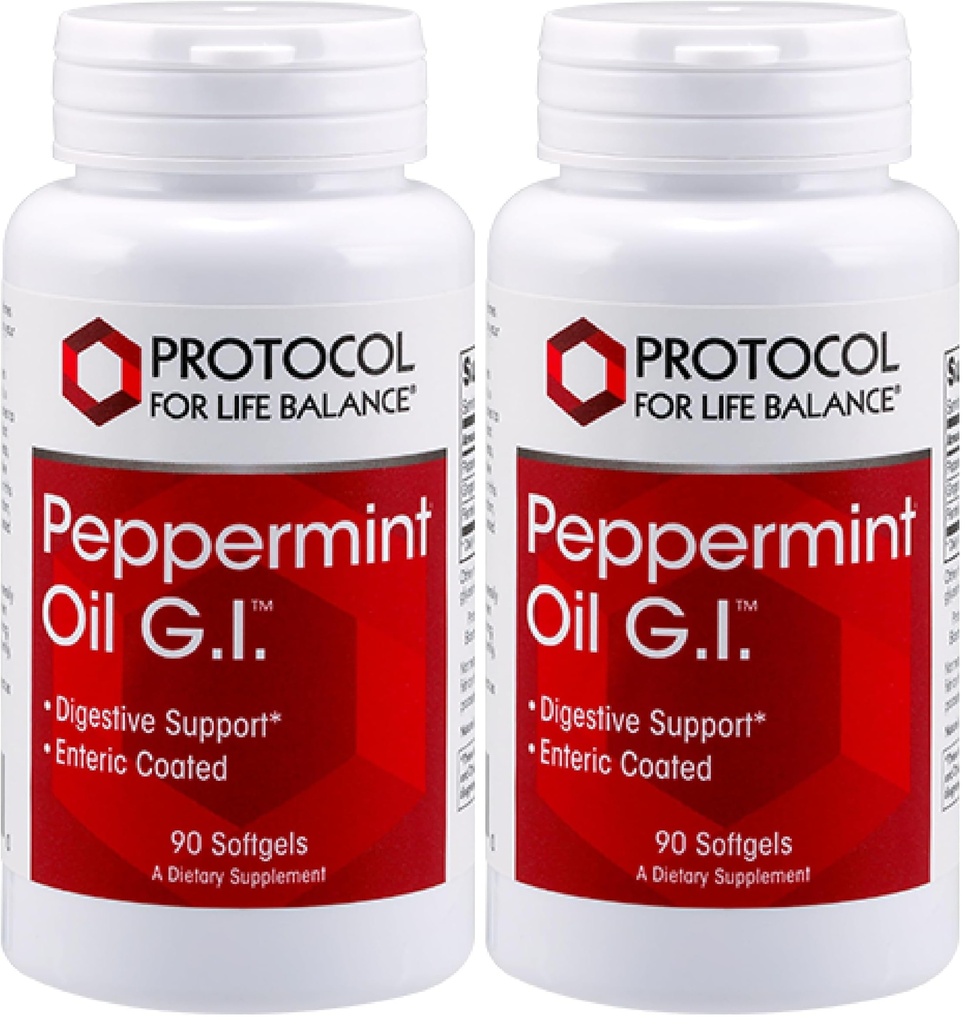 Protocol Peppermint G.I. - for Digestive Health Support* - with Peppermint, Ginger Oil & Fennel Oil - Enteric-Coated - Dairy Free & Halal - 90 Softgels (Pack of 2)